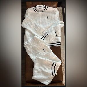 Dior White Track Suit with Black Stripes